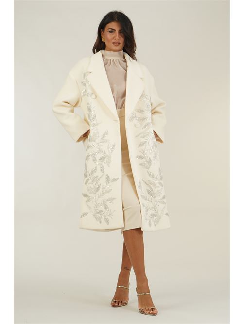 Cappotto doppio petto con decorazioni gioiello Twins Fantasy | T5082IVORY